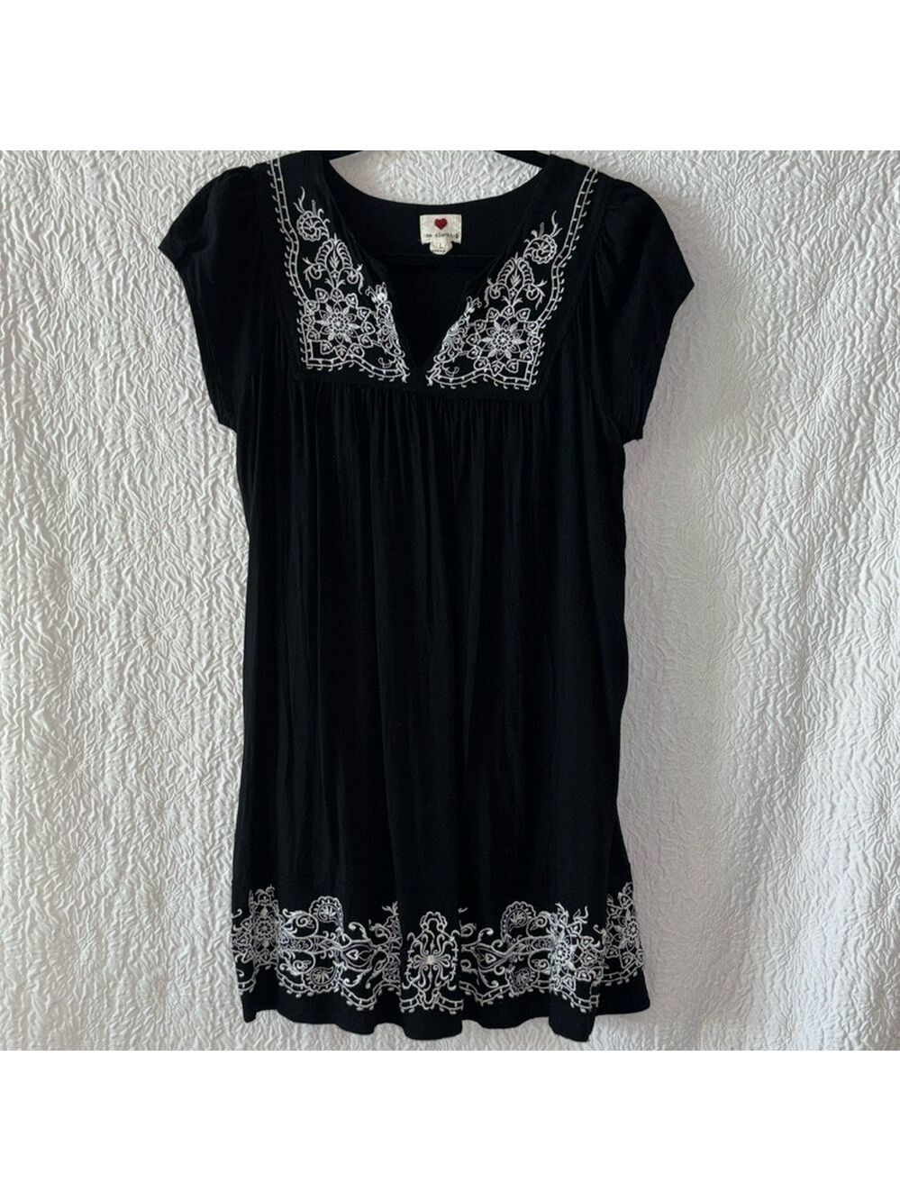 One Clothing Cap Sleeve Embroidered Detail Peasant Tunic Top